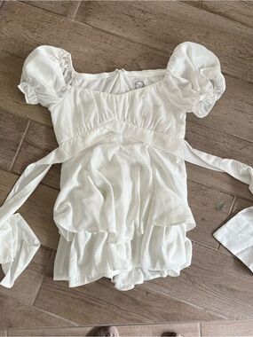 Blue Rain White Puff-Sleeve Flowy Blouse